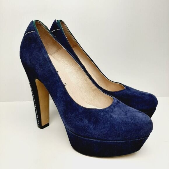 GINO VAELLO | Spain Platform Pumps Navy & Green Suede Leather Sz 6.5 | Eur 37 - Picture 2 of 14